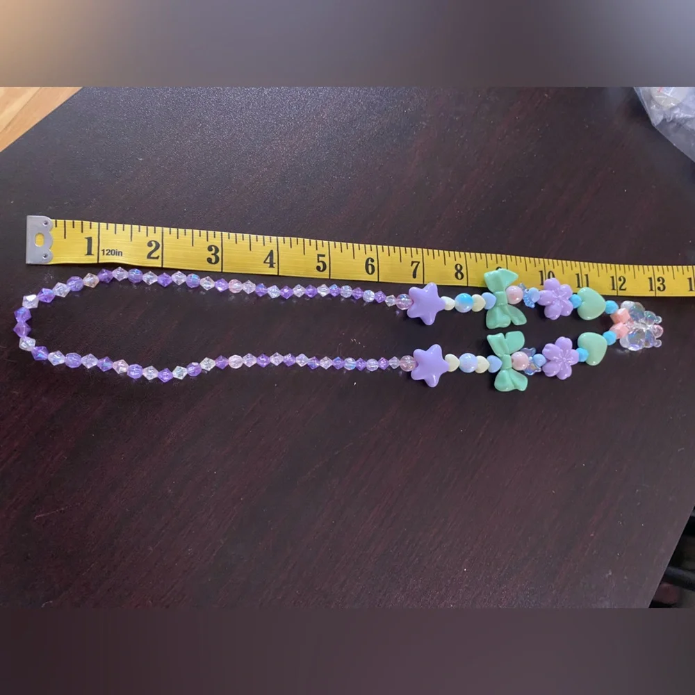 Pastel beaded with butterfly pendant Necklace and Bracelet